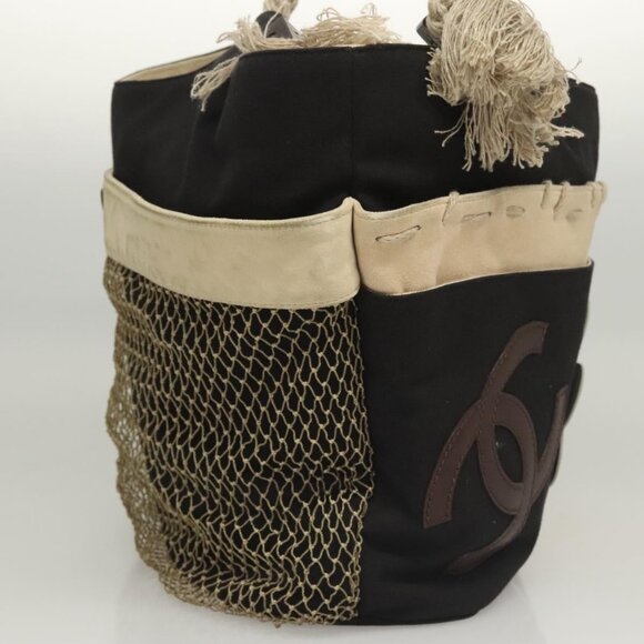 CHANEL COCO Mark Camelia Tote Bag Canvas Black Silver CC Auth - Picture 5 of 15